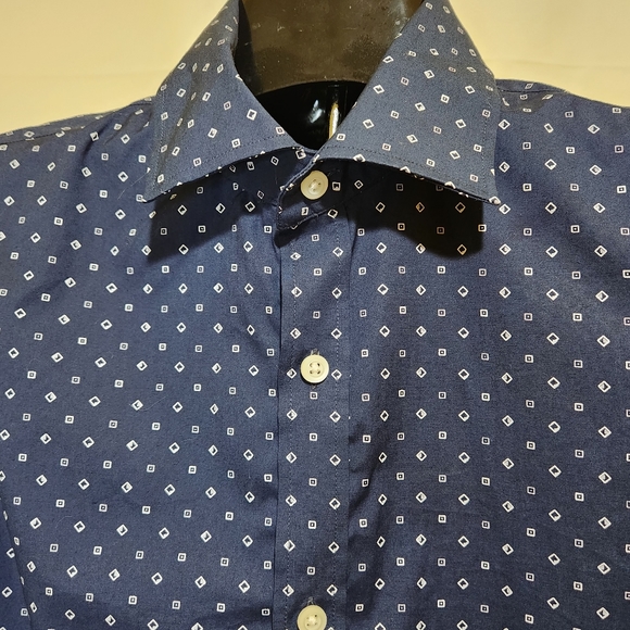 Drak Blue Box print Banana Republic Gran Fit Dress Shirt size: M - Picture 4 of 12